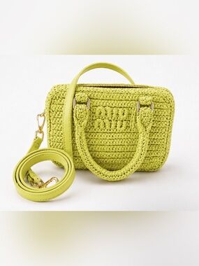 Authentic Miu Miu- Raffia Crochet Arcadie Top Handle Bag